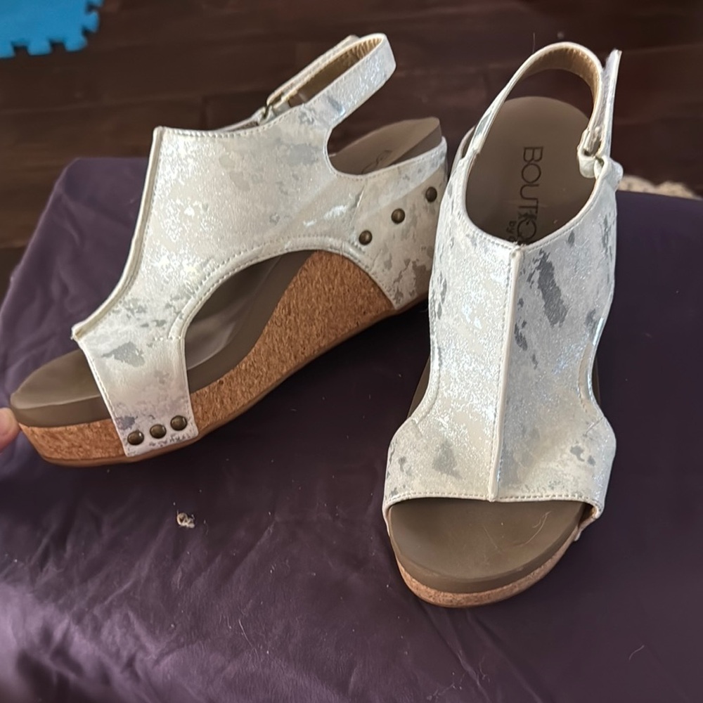 Corkys Cream Wedge Shoes with Straps